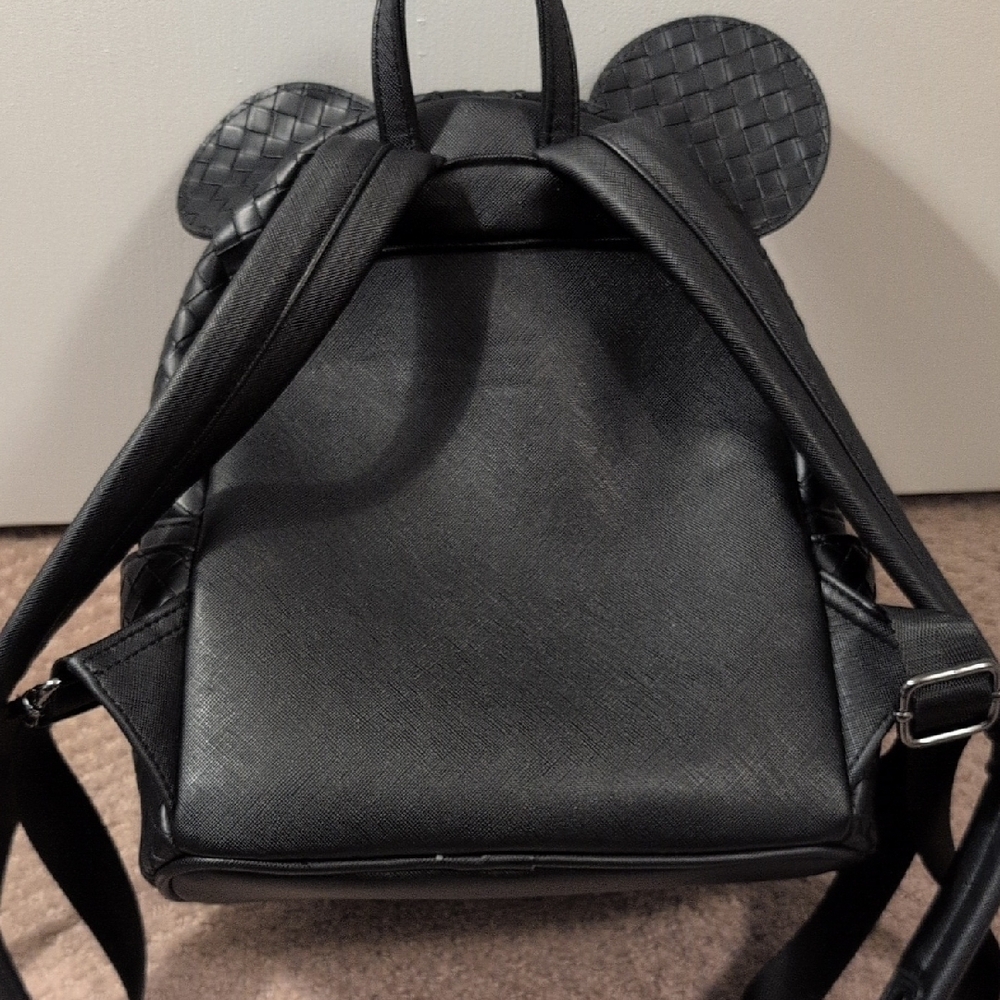 Loungefly Disney Parks Mickey Black Woven Backpack Like New (Wallet In Closet) - Picture 5 of 8